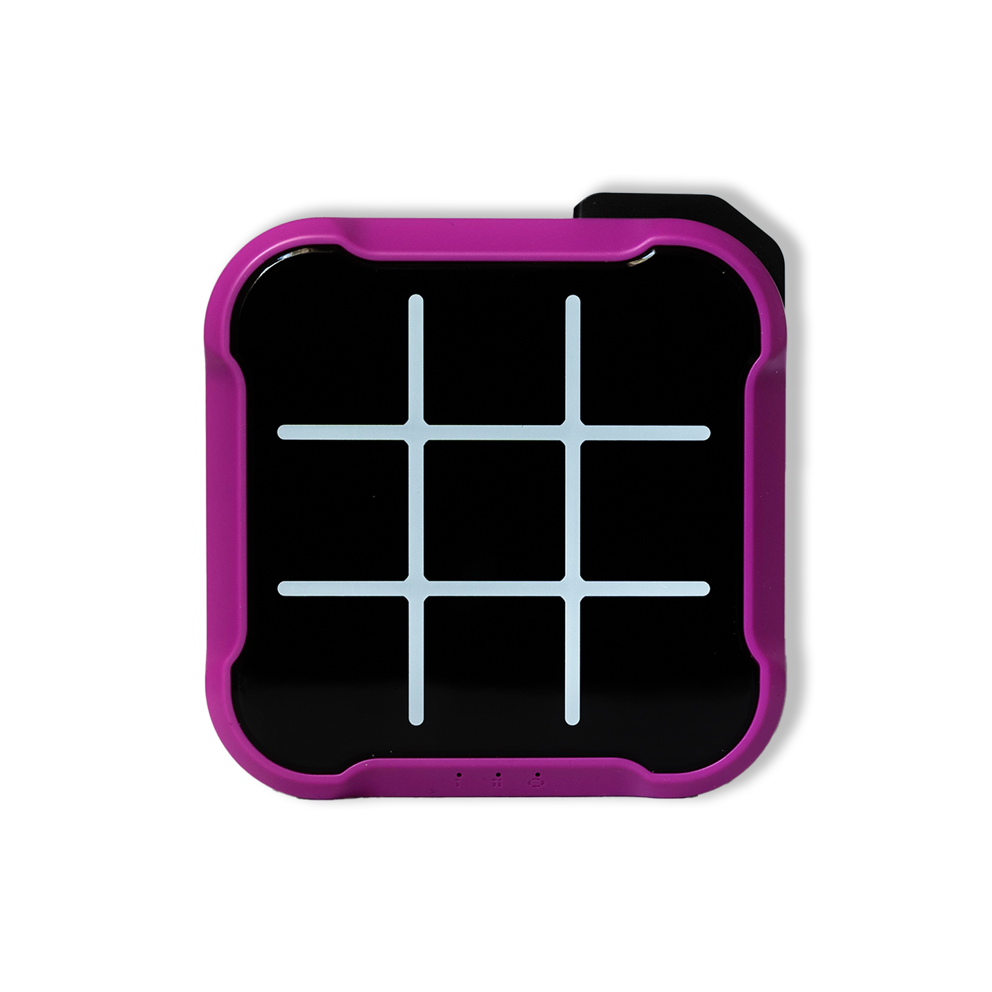 Electronic Tic Tac Toe game board in purple color, powered off with unlit lights